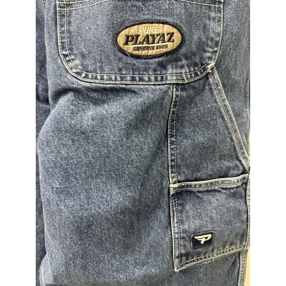 Pure Playaz Vintage Y2K Baggy Carpenter Jeans Mens 36x33 Med Wash Denim READ